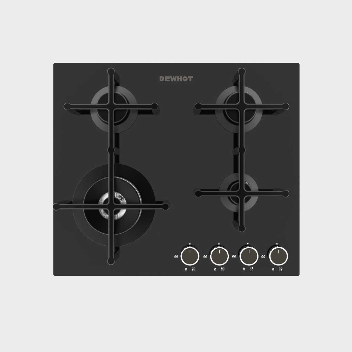 Dewhot 4 Burner Gas Hob Slimline Tempered Glass 60cm